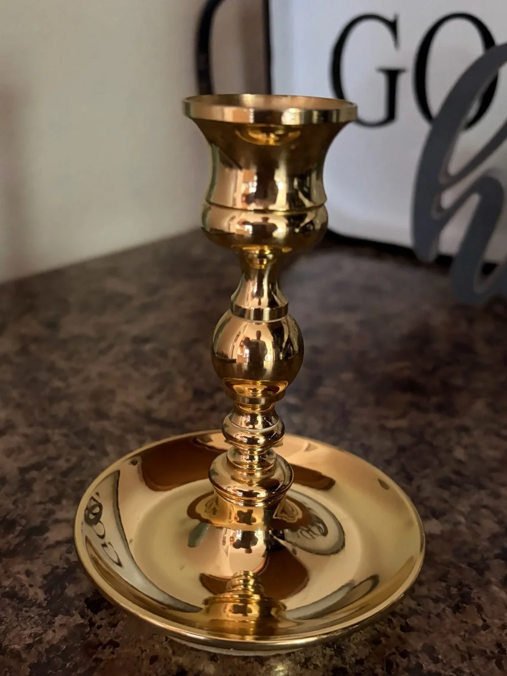 Vintage Baldwin Polished Brass Saucer Base Candlestick Holder